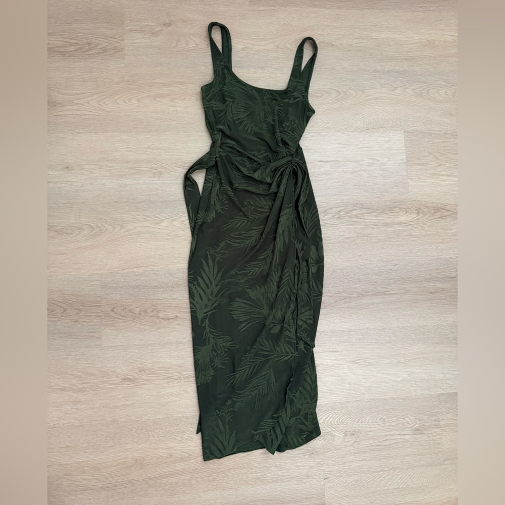 Mango MNG Olive Green Tropical Print Midi Dress